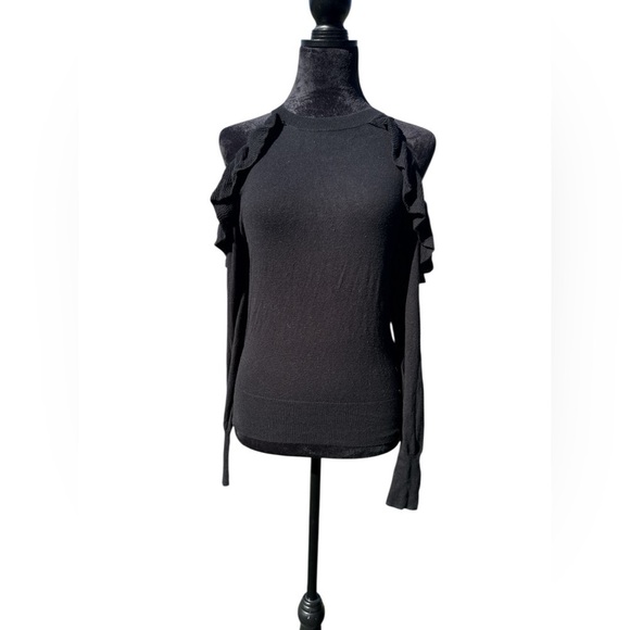 BP Black Ruffle Cold Shoulder Sweater XS Feminine Minimalist Y2K Romantic Fall - Picture 2 of 7